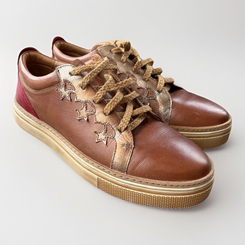 Lucchese Bootmaker Women’s Leather Saddle Shoes Size 8 Sneaker Brown Red Western - Picture 10 of 10